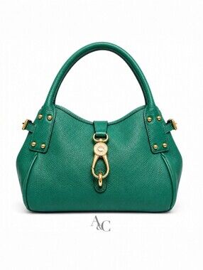 Dooney & Bourke Belvedere Logo Lock Satchel Jade Green Pebble Leather Medium Bag